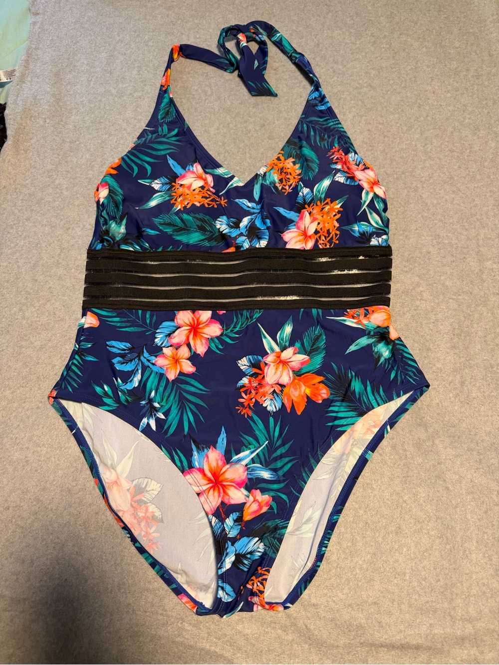 Navy Floral Halter One-Piece Swimsuit for Kids